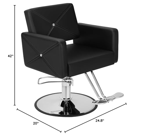 AWEPOPI Simple Black Hydraulic Salon Chair - Heavy-Duty, 360° Swivel, Wide Seat for Hairdressing & Barbershops