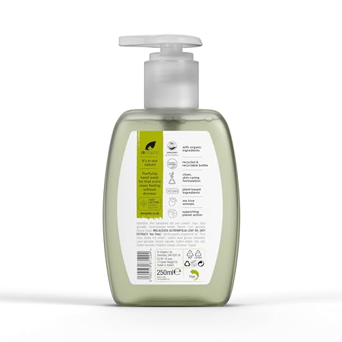 Dr. Organic Tea Tree Hand Wash, Purifying, Cleansing, Natural, Vegan, Cruelty-Free, Paraben & SLS-Free, Recycled & Recyclable, Recycled & Recyclable, Organic, 250ml, Packaging may vary