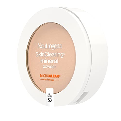 Neutrogena SkinClearing Mineral Acne-Concealing Pressed Powder Compact, Shine-Free & Oil-Absorbing Makeup with Salicylic Acid to Cover, Treat & Prevent Breakouts, Soft Beige 50,.38 oz