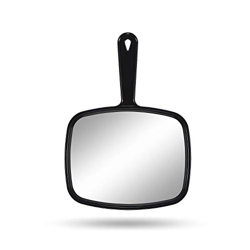 Hand Mirror Salon Barber Hairdressing Handheld Mirror with Handle (Square Black 7.4 x 10.3 inches)