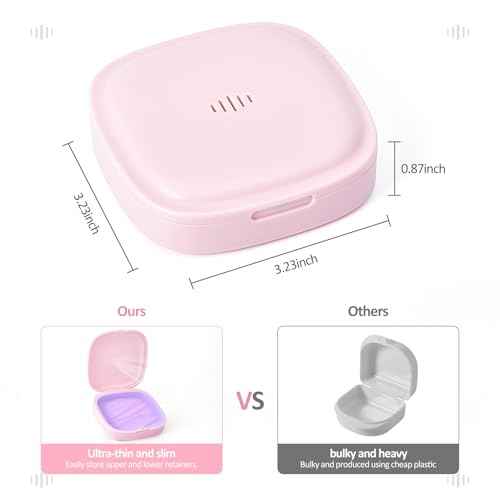 Retainer Case Slim Aligner Case with Vent Holes Removable Inner Tray Silicone for Easy Cleaning (1Pack Pink Purple)