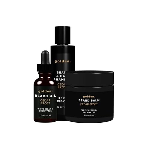 Golden Grooming Co. Everyday Beard Bundle ? Complete Beard Care Set | Includes Beard Oil, Balm & Shampoo (Regular, Cedar Frost)