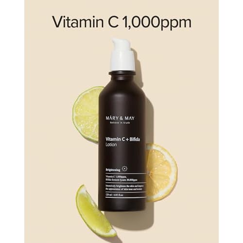 Mary&May Vitamin C+ Bifida Lotion - Nourishing Face Lotion for Evens Skin Tone and Moisturization - 30,000ppm Bifida Fermentation with 1,000ppm Vitamin C, 4.06 fl.oz.