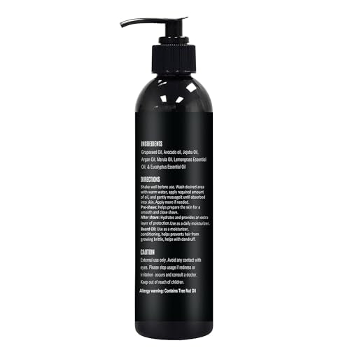 8 fl. Oz, Pre Shave Oil for Men, Excellent Shaving oil for Men with Sensitive Skin, Prepares for a burns free Shave, Works with Straight or Safety Razor (Lemongrass & Eucalyptus)