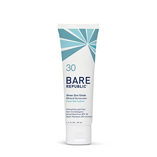 Bare Republic Mineral Gel Sunscreen SPF 30 Sunblock Face Lotion, Light and Hydrating Skin Care, 1.7 Fl Oz