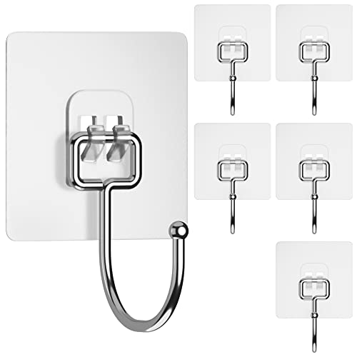 GLUIT Large Adhesive Hooks for Hanging Heavy Duty 22 lbs Robe & Towel Hanger, Waterproof Adhesive Wall Hooks for Home, Bathroom, Kitchen, Office, Outdoor - 6 Pack