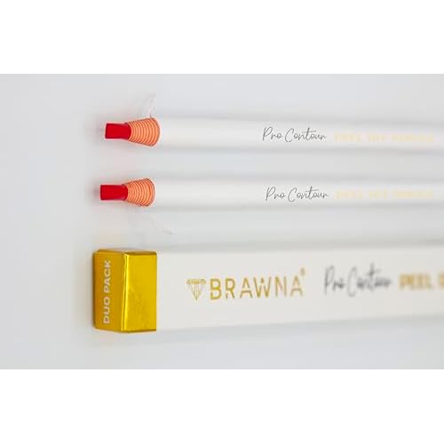 BRAWNA Pro Contour Peel Off Pencil for Eyebrow and Lip Mapping - Set of 2 - Red - PMU Supplies- Lip Blushing Supplies