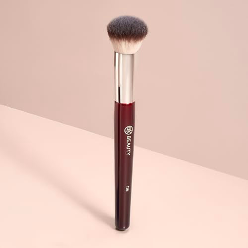BK BEAUTY 116 SMALL ROUND COMPLEXION BRUSH ? Compact Round Makeup Brush for Precise Blending of Cream Blush, Contour, Bronzer & Foundation, Vegan Bristles