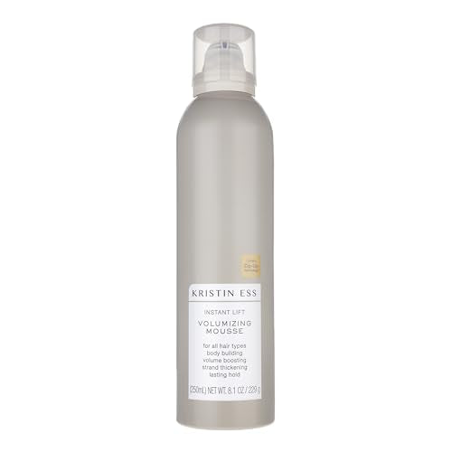Kristin Ess Hair Instant Lift Volumizing Mousse with Castor Oil - Boosts Volume + Thickens, Body Building, Lasting Hold, Non Sticky, For Curly, Wavy + Straight Hair, 8.1 Oz