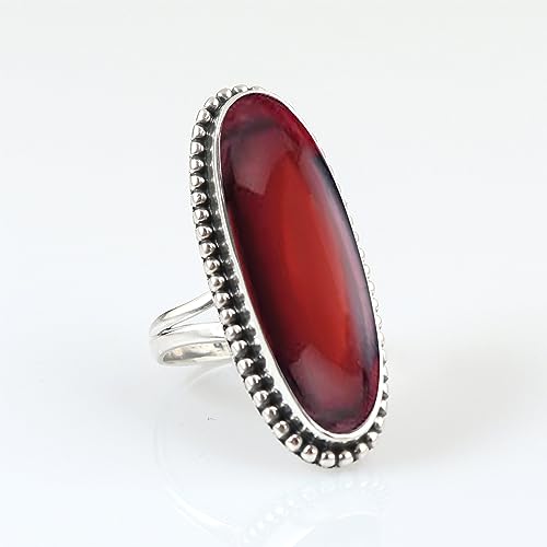 Garnet Gemstone Ring 925 Sterling Silver Handmade Ring For Women Friendship, Promise Gift For Her Red Gemstone Ring Oval Shape Ring Long Garnet Jewelry By NKG