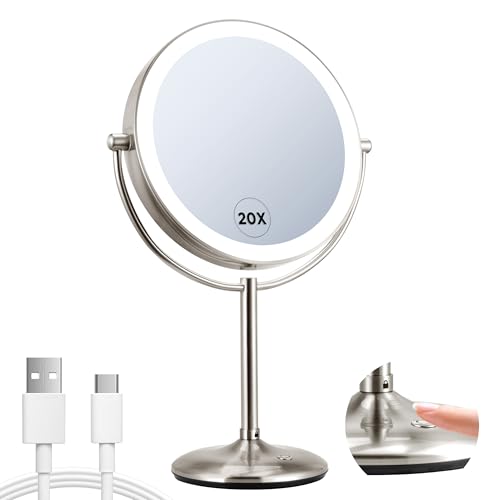 9" Lighted Makeup Mirror 1X/20X Magnification Rechargeable