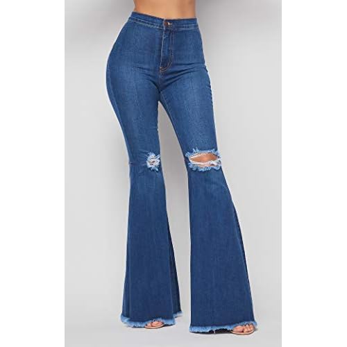 Vibrant Women's Juniors Bell Bottom High Waist Fitted Denim Jeans