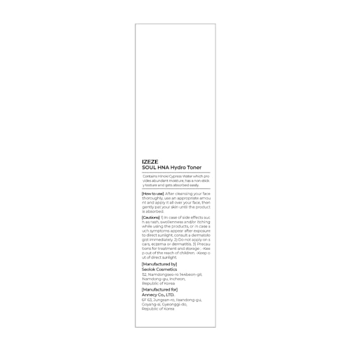 IZEZE Soul HNA Hydro Toner 5.07 fl.oz, 150 ml | Hyaluronic Acid, Dry Skin, Korean Skincare for Hydrating, Cypress Water for Hydration, Skincare Coreano