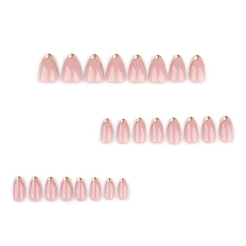 Mivota Short Pink Press On Nails with Gold French Tips - 24 Pcs