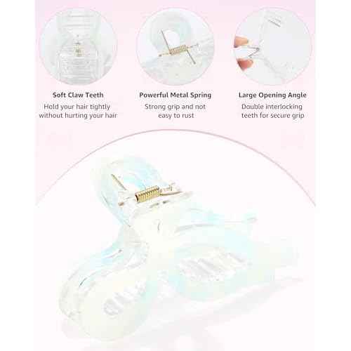 4 PCS Acrylic Bow Hair Clips for Women Bow Cute Claw Clip 4.3" Large Hair Claw Clips for Thick or Long Hair Bows Jaw Clip