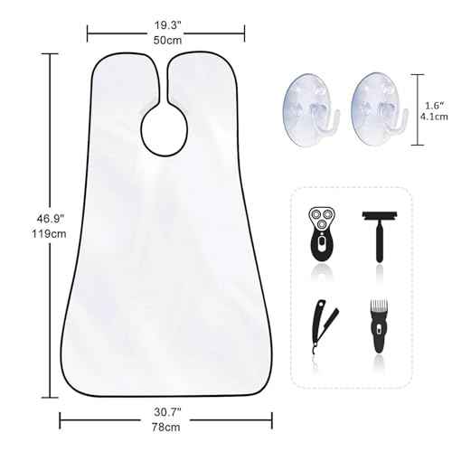 Beard Bib Apron for Men, Christmas Day Gift Beard Trimming Catcher Bib for Shaving & Hair Clippings, Waterproof Non-Stick Hair Catcher Grooming Cloth with 2 Suction Cups(White)