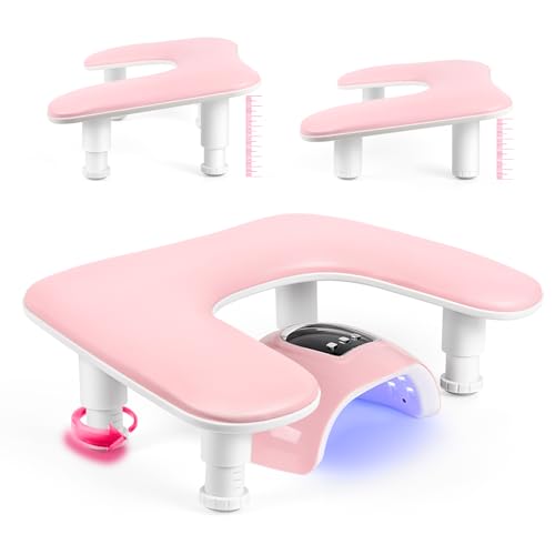 Adjustable U-Shaped Nail Arm Rest - Pink PU Leather