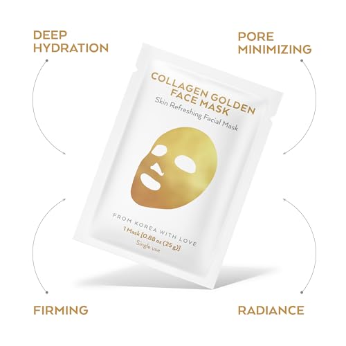 Korean Collagen Face Mask 10 pack - 24K Gold Face Mask Skin Care - Premium Alternative to Korean Sheet Masks - Deep Collagen Mask For Face, Skin - Hydrating Face Masks Skincare - Korean Face Mask Set