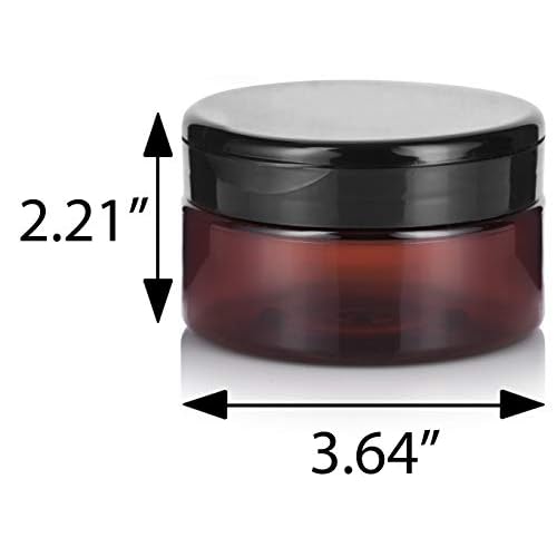 (6 Pack) 8 oz Amber Plastic Low Profile Jar with Wide Mouth Black Flip Top