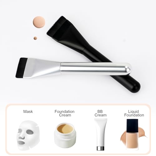 BeautyFactor Silver Flat Foundation Brush - Vegan Synthetic Makeup Spatula
