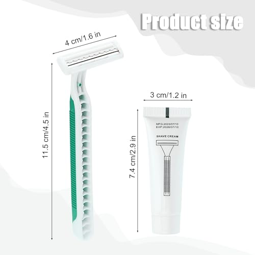 Disposable Razors in Bulk Pack of 120,Green Disposable Shaving Razor Individual Wrapped Twin Blade Bulk Disposable Razors with Clear Cap and 10g Shaving Cream for Homeless,Hotel,Travel,Charity,Shelter