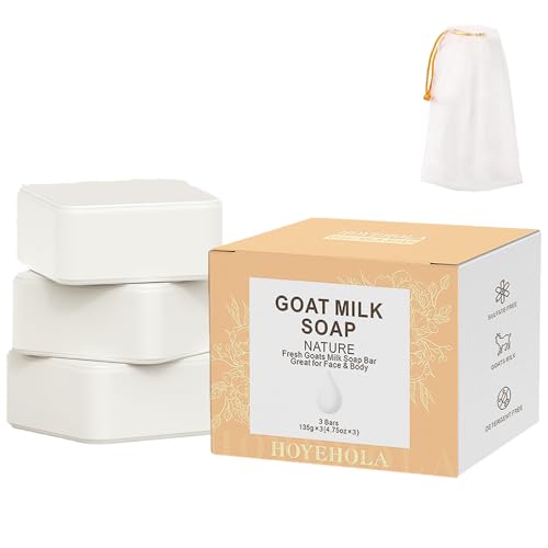Goat Milk Soap Bar 3 Packs - Natural Moisturizing Soap Bar for Men Women All Skin Types Face & Body, 14oz Pack of 3 Bars