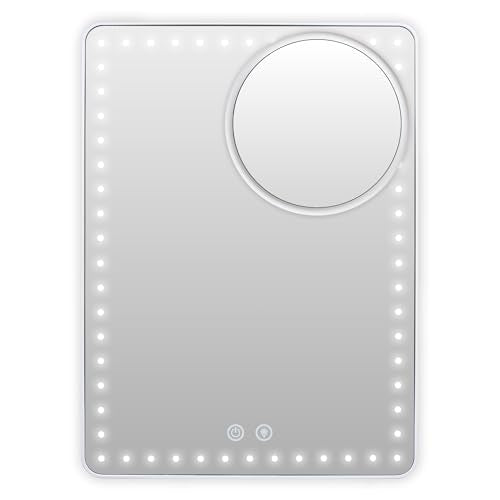 Floxite LED Lighted Tablet Mirror with 15X Magnification, Ultra Bright Lighting, USB-C Charging, Tabletop Stand