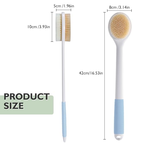 VANZAVANZU 17 Inch Anti-Slip Long Handle Back Scrubber for Shower ? Dual-Sided Shower Brush and Shower Back Scrubber with Soft and Stiff Bristles for Wet or Dry Brushing (Blue)