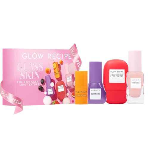 Glow Recipe Glass Skin Hydration Travel Size Korean Skincare Set - Includes Mini Cloudberry Facial Toner, Strawberry Blur Drops, Blackberry Retinol Serum & Pink Juice Moisturizer (4 Count)