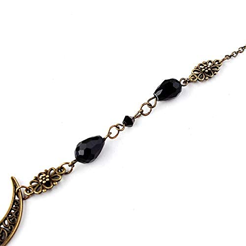 Aularso Vintage Head Chain Crescent Moon Headbands Chain Crystal Headpieces Beaded Forehead Chain for Women (Black)