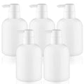 5 Pcs 500ml/17oz PET Round Plastic Shampoo Pump Jar Leakproof Large Lotion Dispensers Refillable Body Wash Container for Essential Oil Hair Conditioner