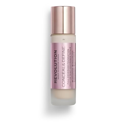 Revolution, Conceal & Define Foundation, Full Coverage, Long-Lasting Matte Finish, Vegan & Cruelty-Free, F1 Fair Skin Tones, 0.8 fl oz