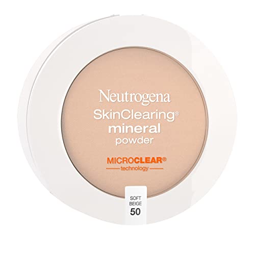 Neutrogena SkinClearing Mineral Acne-Concealing Pressed Powder Compact, Shine-Free & Oil-Absorbing Makeup with Salicylic Acid to Cover, Treat & Prevent Breakouts, Soft Beige 50,.38 oz