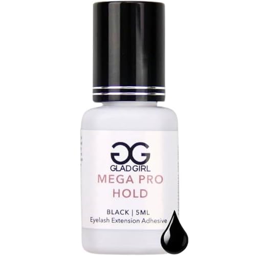 GladGirl Mega Pro Hold Lash Extension Glue for Single Strand Lashes, 5 ml, Volumizing, Low Fumes, Up to 3 Weeks Retention, Fast Drying Time