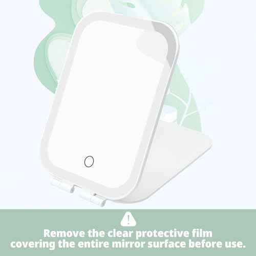 Travel Makeup Mirror, Portable Mirror with Light, 3 Adjustable Light Settings USB-Rechargeable Vanity Mirror for Bedroom, Office, Home, Gift for Women and Girls (White)