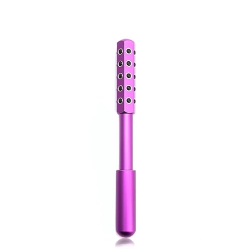 30-Stone Facial Roller - Cooling Face & Neck Massager Tool for Skin Rejuvenation | 360¡Æ Contouring with Germanium Stones & Aircraft Aluminum | Portable 7.6" Beauty Roller - Purple