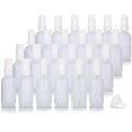 JUVITUS 2 oz Frosted Clear Glass Boston Round Bottle with White Fine Mist Spray (24 pack) + Funnel