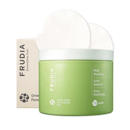 FRUDIA Pore Peeling Pad ? 70 Pads, 5.7?fl?oz | Vegan Exfoliating Toner Pads with 89% Green Grape Extract, Tannin Complex & Anti?Sebum P | Gentle, pH?Balanced Deep Pore Care for Sensitive Oily Skin