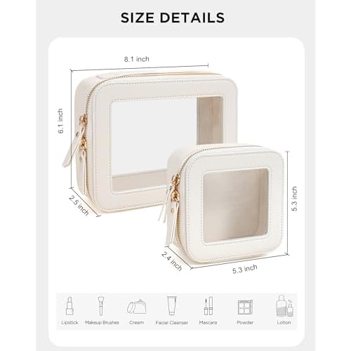 KOTORA Clear Makeup Bag Organizer Set,Portable Travel Toiletry Case for Women, Vegan Leather Cosmetic Pouch Car Bag for Essentials Car Accessories for Women Girls(White)