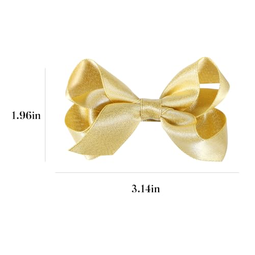 2 Pcs Glitter Gold Ribbon Hair Bows Clips Small Cute Alligator Hairpins 3" for Little Teen Toddler Baby Girls Kids Christmas New Year Gift Wedding Dress Decor Accessories