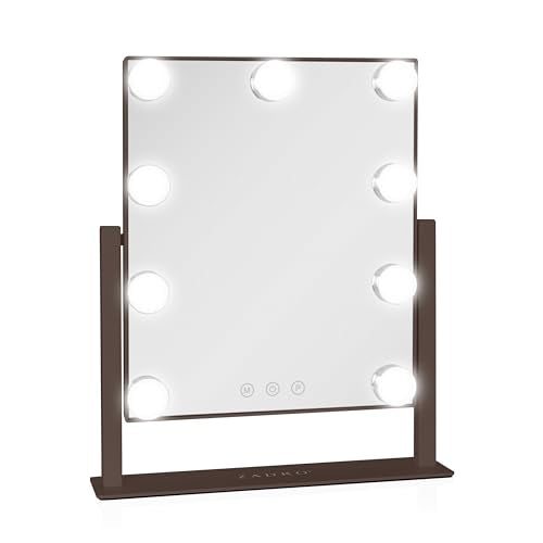 Zadro Hollywood Lighted Vanity Mirror with 9 LED Bulbs, 3 Color Light Settings, 360¡Æ Rotation Makeup Mirror Head (14" H x 12" W | 1X | Chocolate)