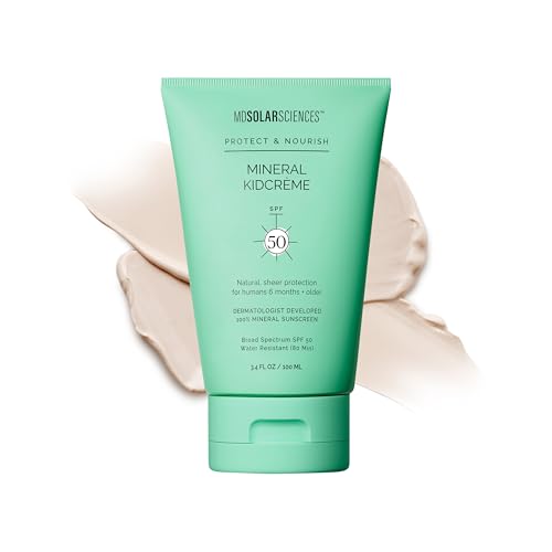 MDSolarSciences Mineral KidCr?me SPF 50 | Gentle Broad-Spectrum Kids Sunscreen | Zinc Oxide & Squalane Formula | Water-Resistant, No White Cast | Safe for Sensitive Skin | Fragrance-Free (3.4 Fl Oz)