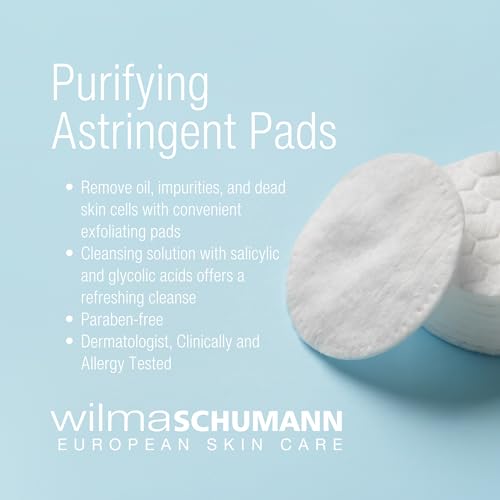 Wilma Schumann Purifying Astringent Pads for Face, Skin Exfoliating Pads with Salicylic Acid, Pack of 60