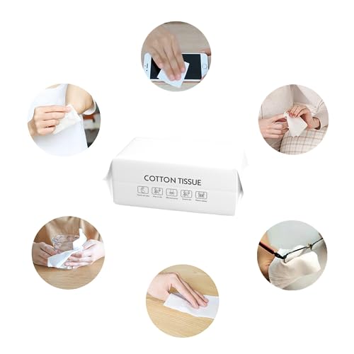 Cotton Tissue Facial Tissue Soft Dry Wipe Multipurpose Cotton Wipes Disposable Face Towel Extra Strong and Absorbent Dry or Wet Use for Surface Cleaning Makeup Removing Baby Care 1Pack(100Count)