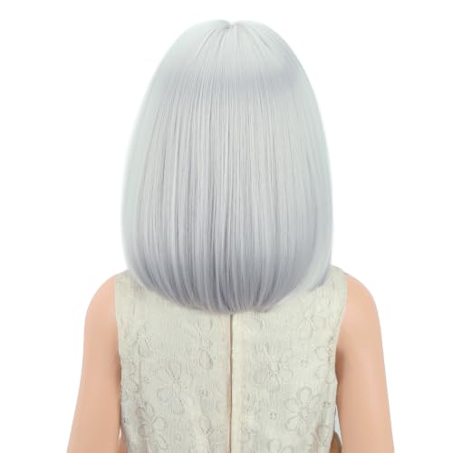 PATTNIUM Grey Bob Wig for Kids - Short Synthetic Wig with Bangs