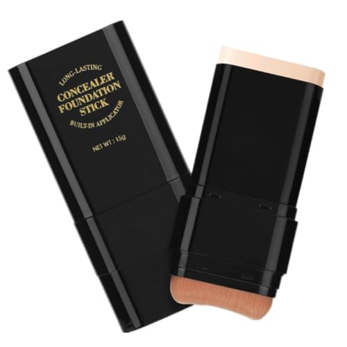 2 In 1 Foundation Stick With Brush¡¼Full Coverage¡½¡¼Long Lasting¡½¡¼Lightweight¡½Concealer Stick, 04 WHEAT COLOR