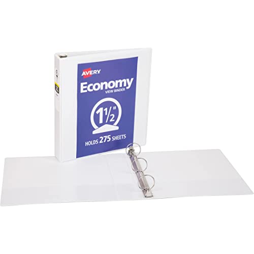 Avery Economy View 3 Ring Binder, 1.5" Round Rings, 1 White Binder (05726)