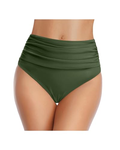 Tempt Me Women’s High Waisted Bikini Bottoms with Tummy Control Ruched Bathing Suit