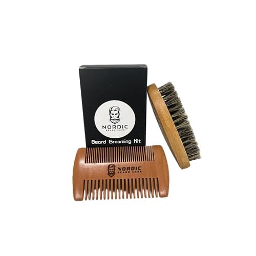 Generic Nordic Beard Care: Boar Bristle Brush and Pearwood Comb kit