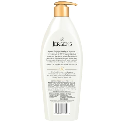 Jergens Shea Butter Body Lotion, Deep Conditioning Moisturizer, Hydration for Dry to Very Dry Skin, with Pure Shea Butter, 3X More Radiant Skin, Dermatologist Tested, 16.8 oz